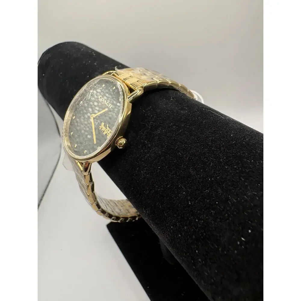 Coach Elliot Women Watch Gold Ip Black Dial Crystal Markers Nwt 14504291 Gold
